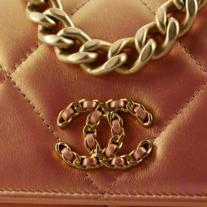 Chanel 19 Pink Iridescent Quilted Calfskin Leather Wallet on Chain