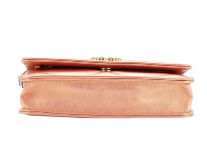 Chanel 19 Pink Iridescent Quilted Calfskin Leather Wallet on Chain