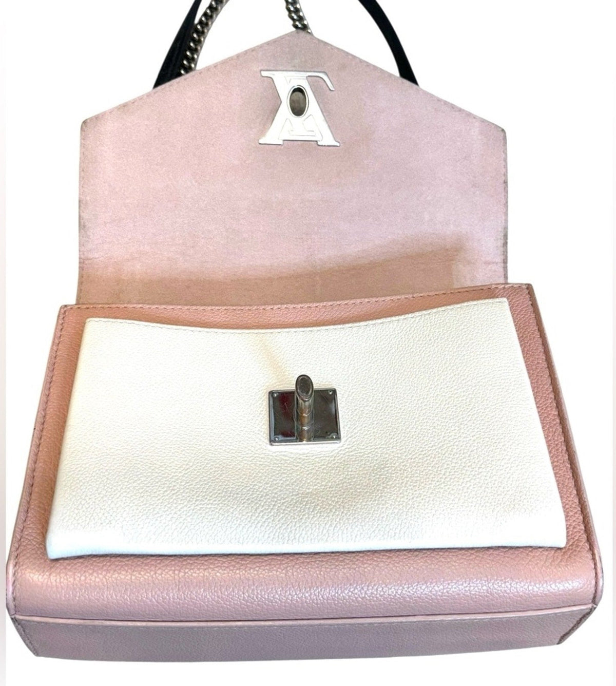 Louis Vuitton Pink and White Leather Mylockme Chain Shoulder Bag