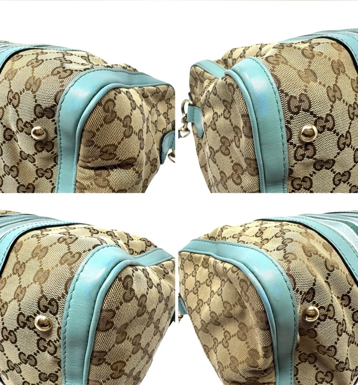 Gucci GG Canvas Web Stripe Boston Bag - Light Blue/Teal