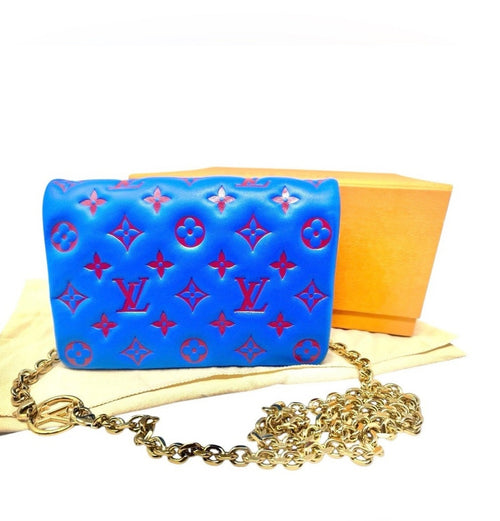 Louis Vuitton Blue/Red Embossed Monogram Pochette Coussin