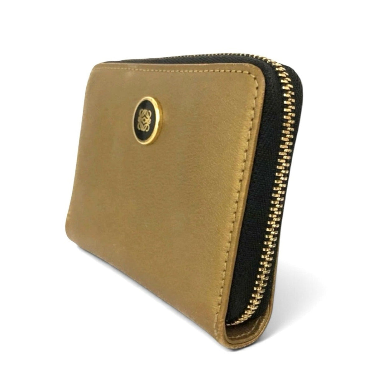 Loewe Metallic Gold Zip Around Wallet/Card Case/Key Holder