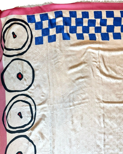 Louis Vuitton Limited Edition Monogram Shawl Scarf - Pink/Blue