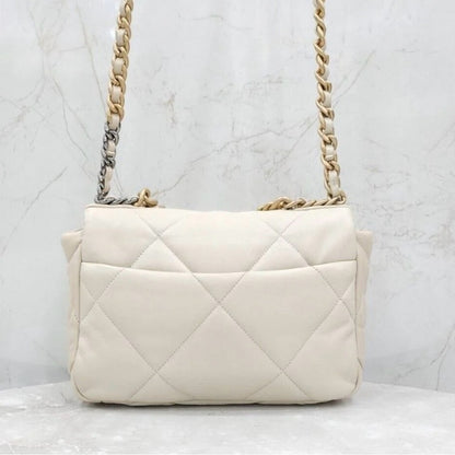 Chanel 19 White Lambskin Leather Medium Flap Bag